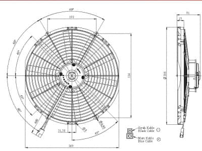 VENTILATOR AER CONDITIONAT / 12V ,SUFLARE, 14" 386mm, 2850m3/h