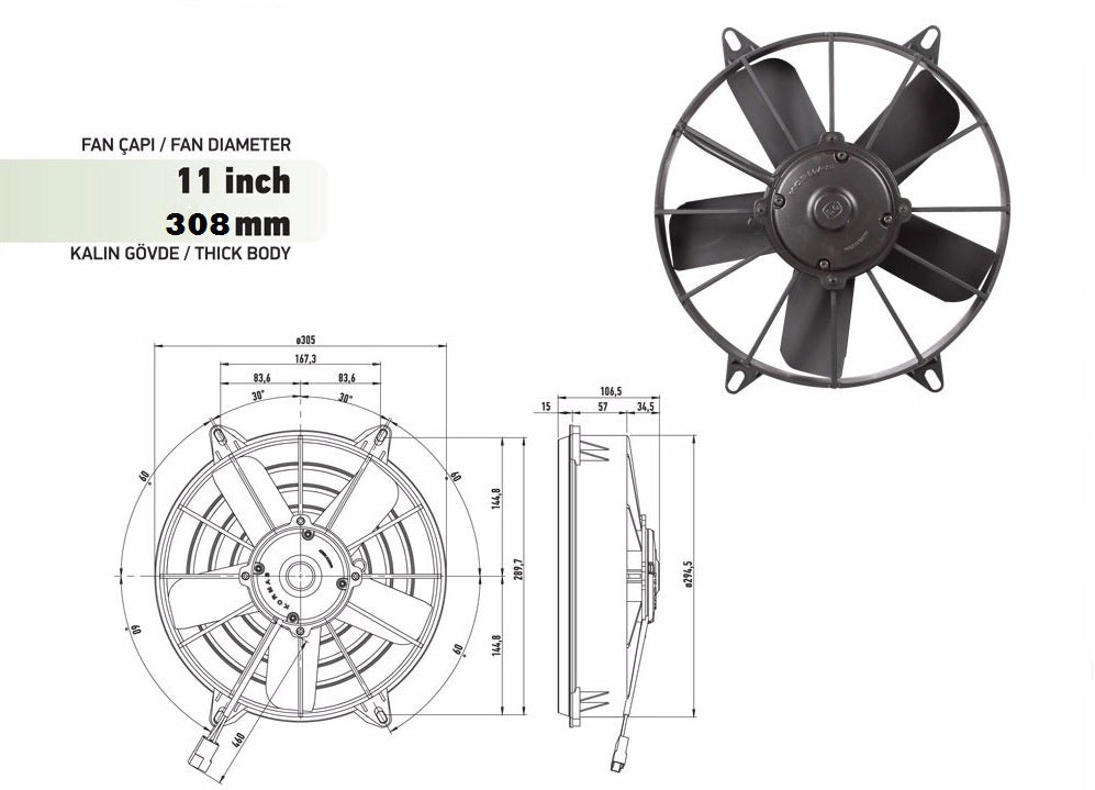 VENTİLATÖR HAVA KOŞULLARI 12V / 308mm